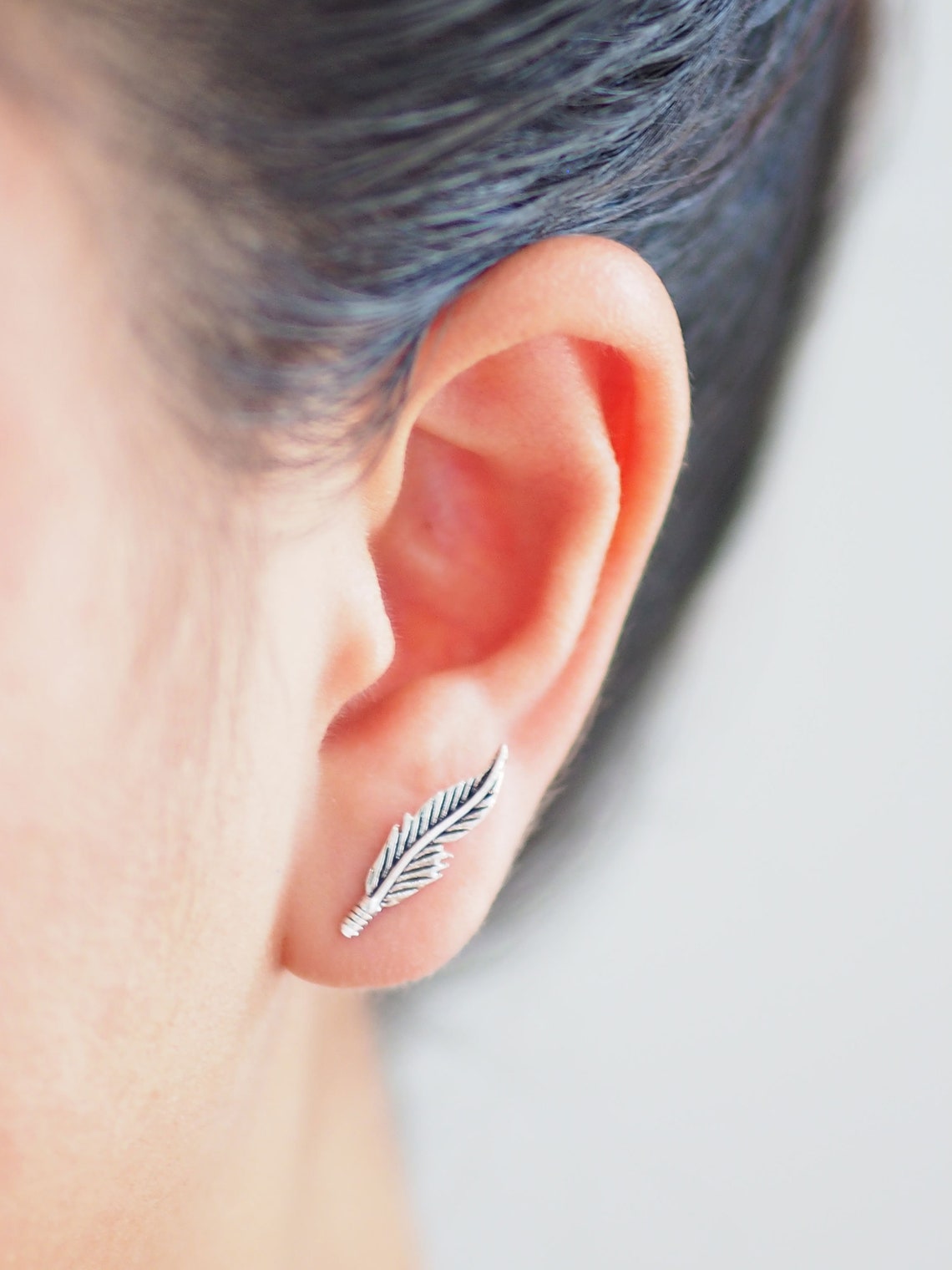 sterling silver feather stud earrings