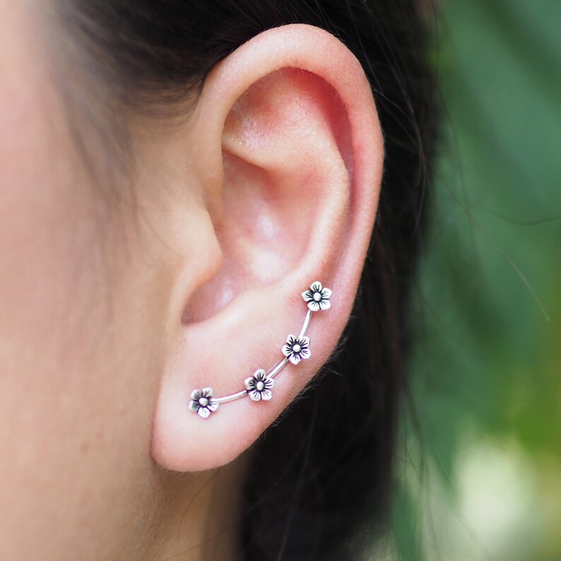 Dainty Flower Ear Climber Earrings Jasmine Earrings Ear Etsy
