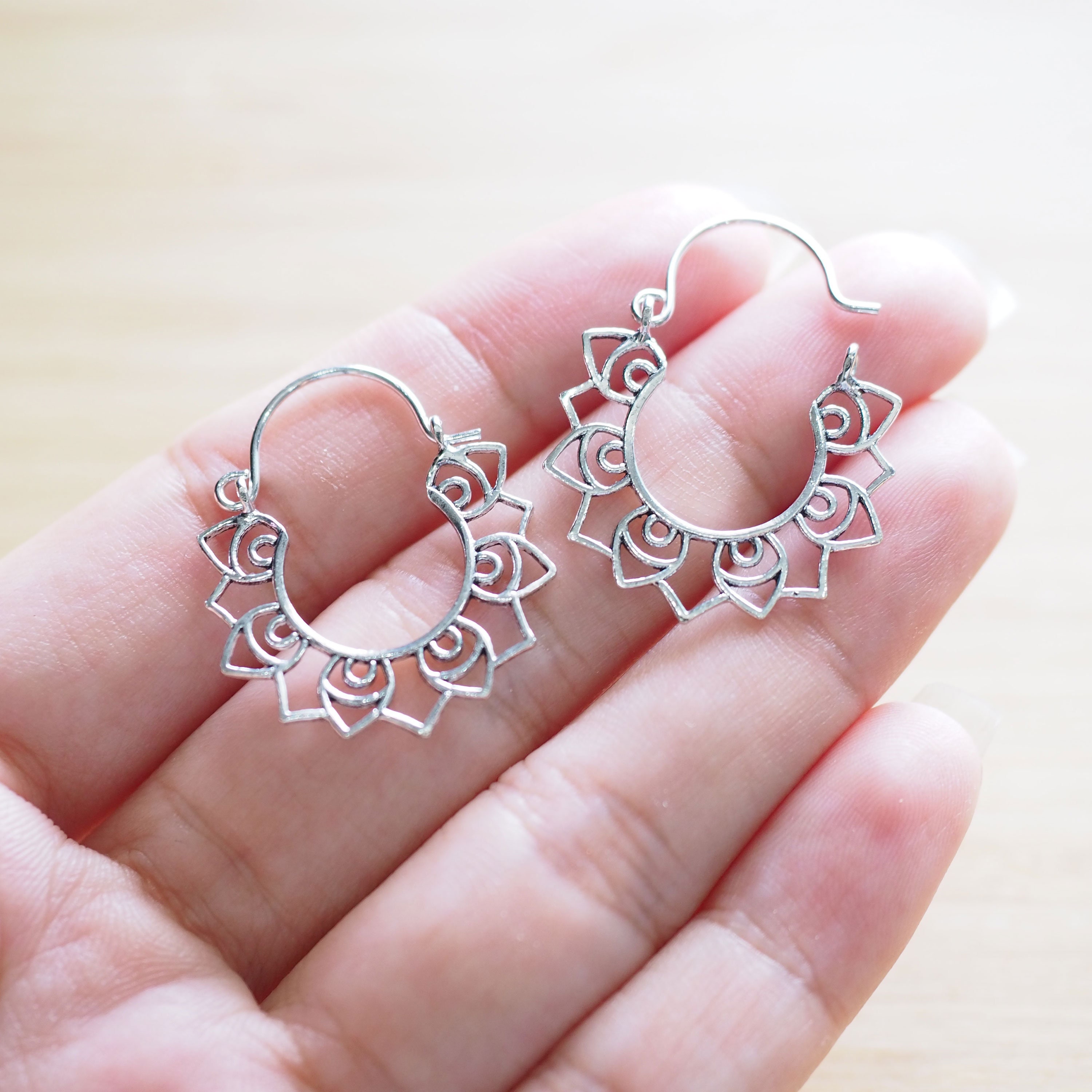 VONALA Orecchini A Cerchio Boho Lotus In Argento 925, Con Filigrana Tribale Mandala, Gioielli Donna E Ragazza, Idea Regalo