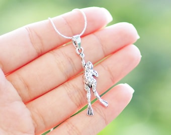 Frosch-Halskette, Sterlingsilber-Glücksfrosch-Halskette, Amphibien-Schmuck, Tierfroschcharme, Frosch-Liebhabergeschenk