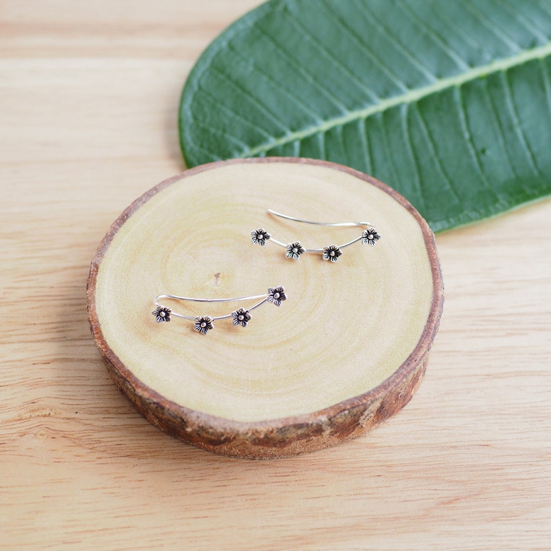 Dainty Flower Ear Climber Earrings Jasmine Earrings Ear Etsy