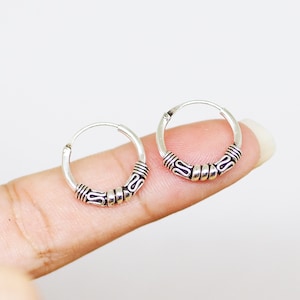 14 mm Oxidized Bali Hoops, Sterling Silver Bali Hoop Earrings, Cartilage Hoops / BB1410-BH37-SHB