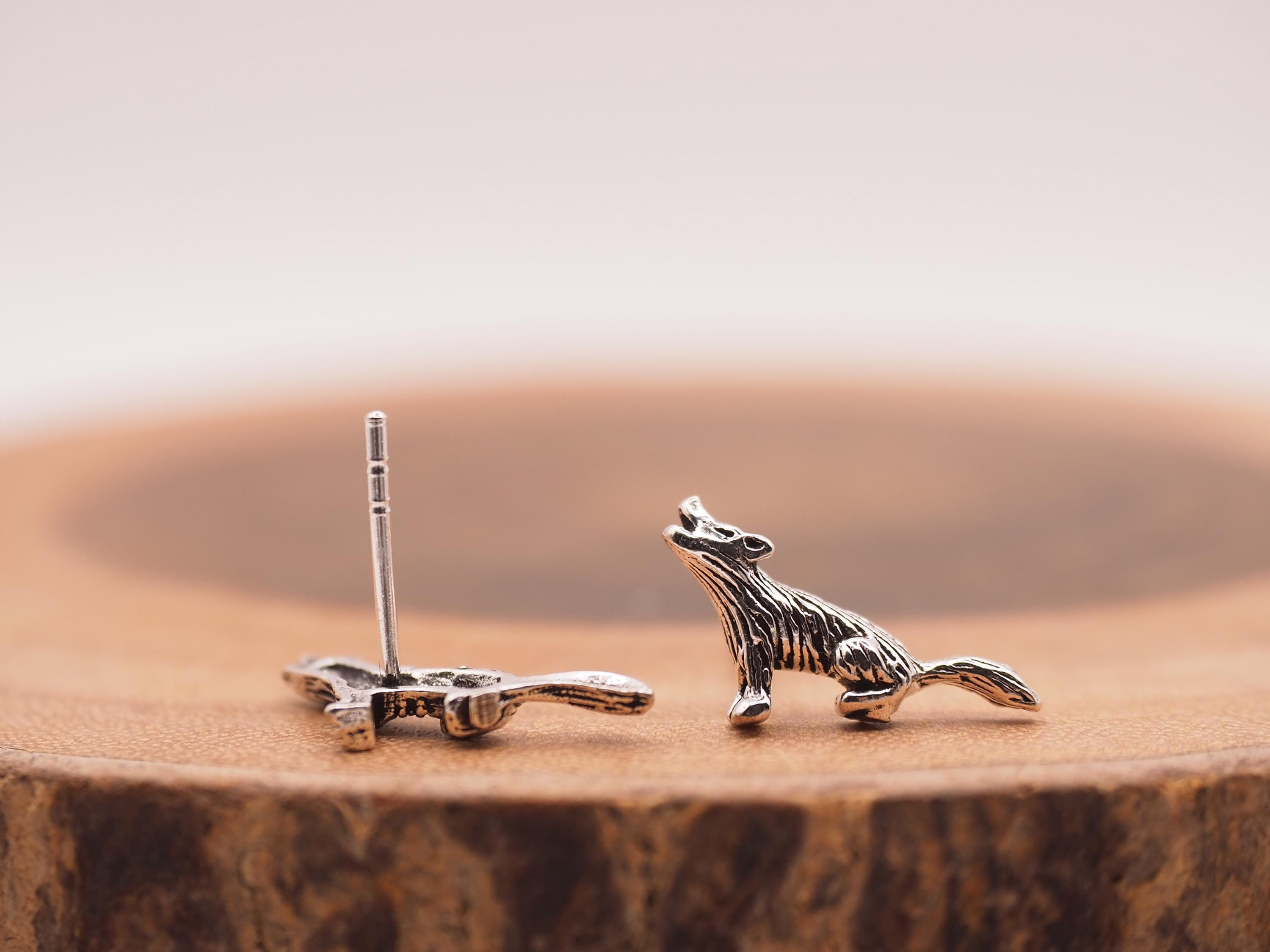 Howling Wolf Stud Earrings | Sterling Silver Wolf Earrings