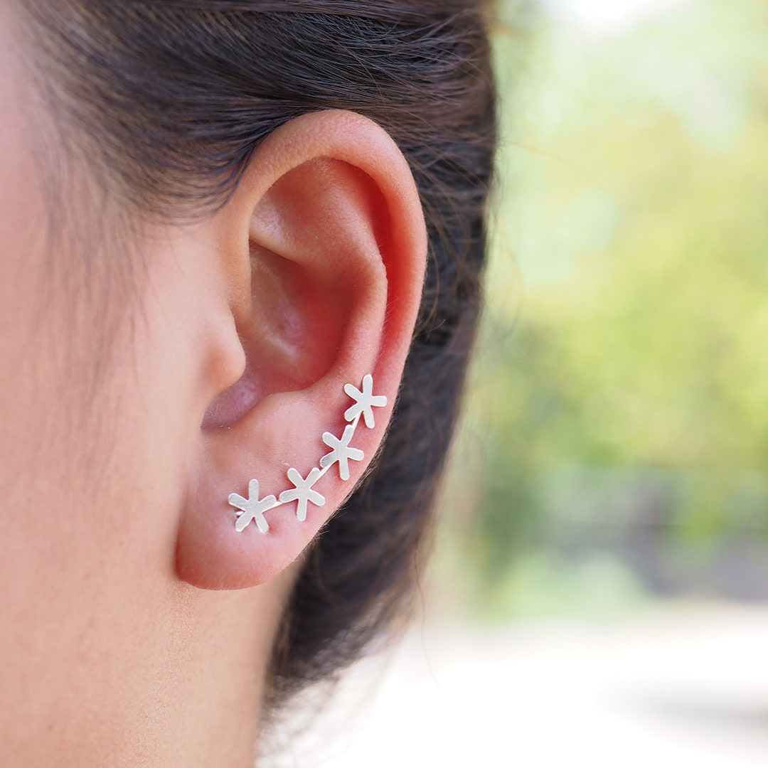 Flower Ear Climber Earrings, Dainty Earrings, Gift for Her, Birthday