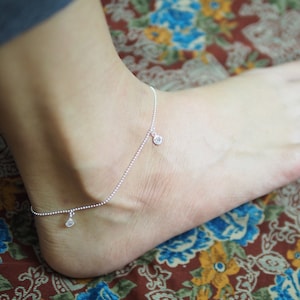 Sterling silver Cubic Zirzonia Anklet, CZ Anklet, Summer Beach Jewelry, Wedding Jewelry, Gift  idea / AK3