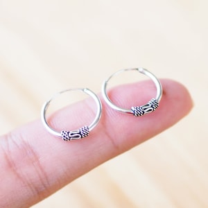 14 mm Oxidized Bali Hoops, Sterling Silver Bali Hoop Earrings, Cartilage Hoops /BB1407-BH44-SHB