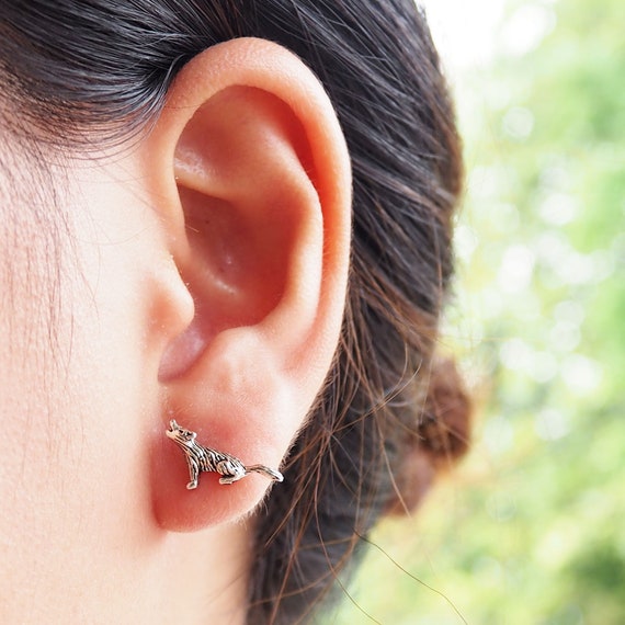 Howling Wolf Stud Earrings | Sterling Silver Wolf Earrings