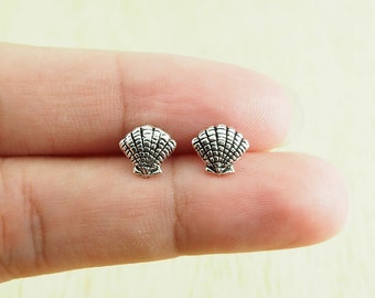 Sterling Silver Shell Stud Earrings, Beach Jewelry