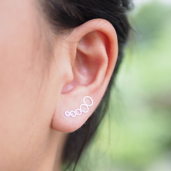 Bubble Climber Earrings, Connected Circle Earrings, Ear sweep, Geometric Jewelry, Gift idea / EE26