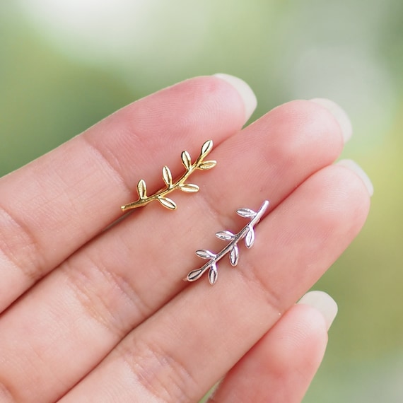 olive leaf climber earrings