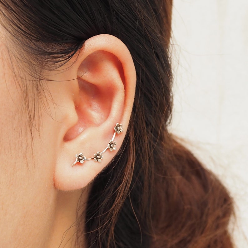 Dainty Flower Ear Climber Earrings Jasmine Earrings Ear Etsy