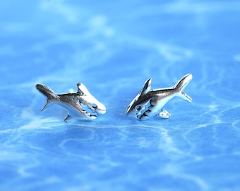 Hai Ohrstecker | Ozean Tier Schmuck | Niedliche Hai Silber Ohrstecker | Meer Leben Ohrringe