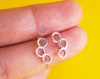Sterling Silver Honeycomb bee stud earrings, 3 hexagonol earrings, geometric earrings/ BD368P