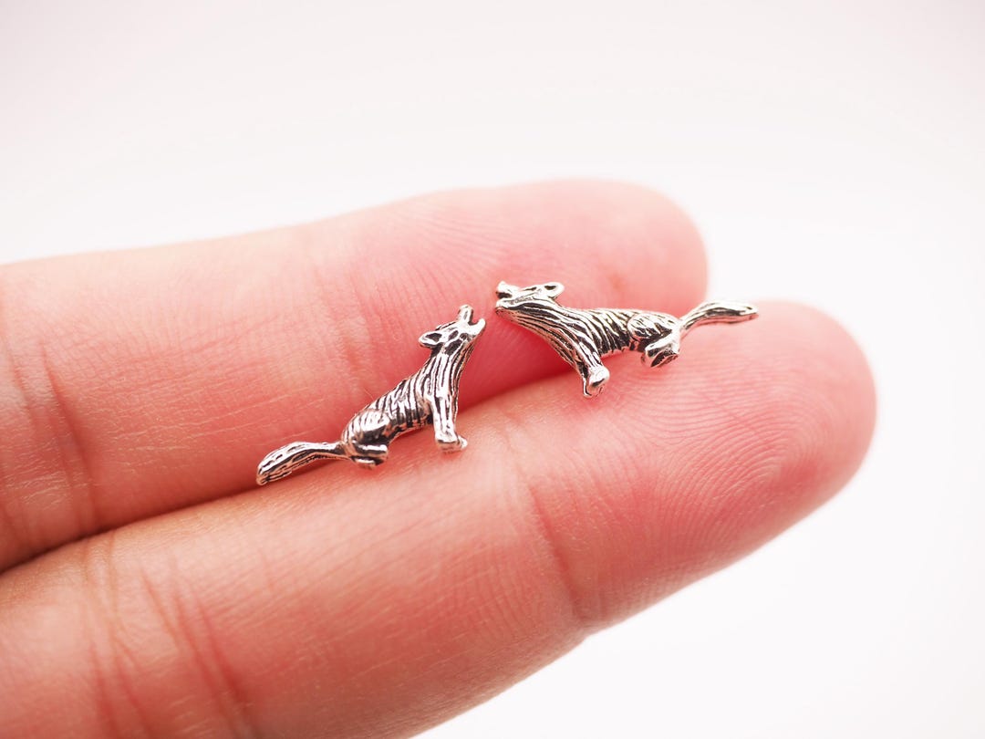 Howling Wolf Stud Earrings | Sterling Silver Wolf Earrings