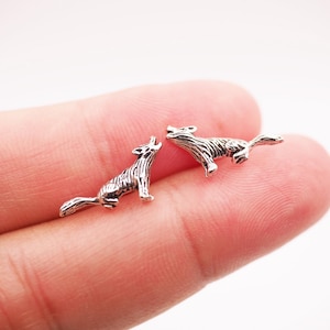 Howling Wolf Stud Earrings | Sterling Silver Wolf Earrings
