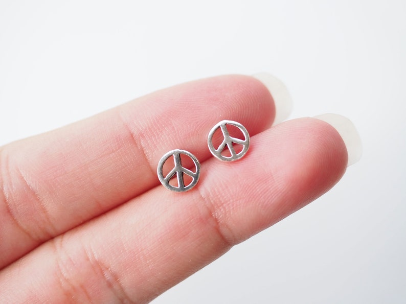 7 mm Peace stud Earrings Hippy Boho Earrings Peace Jewelry Minimalist earrings BD88