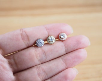 Round Cubic Zirconia Earrings, Dainty CZ Stud earrings, Elegant Earring, Bridesmaid gift, Gift idea / OB18