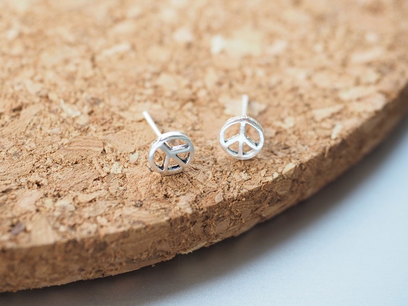 7 mm Peace stud Earrings Hippy Boho Earrings Peace Jewelry Minimalist earrings BD88