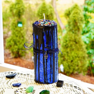 Protection Pillar Candle Banishing - Healing - Energy Cleansing - Good Fortune - Crystal and Herb Infused -Homemade