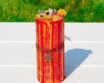 Mabon Ritual Pillar Candle, Organic Herb & Crystal Infused, Crafted for Fall Equinox Ceremony