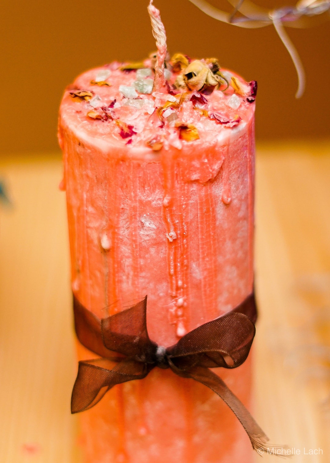 Homemade Aromatherapy Pillar Candle. Crystal and Herb Infused Vegan All