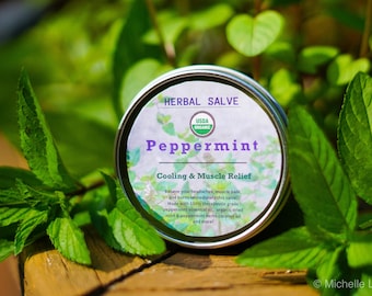Homemade Peppermint Infused Herbal Salve - Organic - Vegan - All Natural