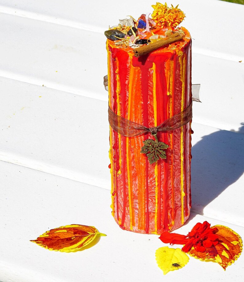 Mabon Ritual Pillar Candle, Organic Herb & Crystal Infused, Crafted for Fall Equinox Ceremony image 6