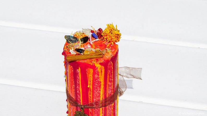 Mabon Ritual Pillar Candle, Organic Herb & Crystal Infused, Crafted for Fall Equinox Ceremony image 9