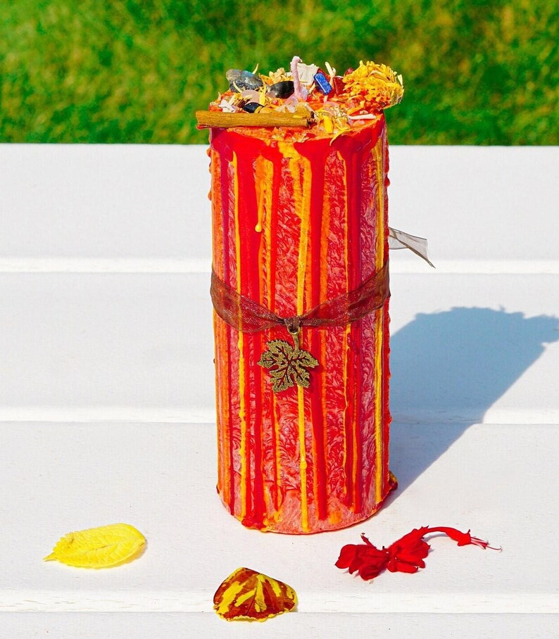 Mabon Ritual Pillar Candle, Organic Herb & Crystal Infused, Crafted for Fall Equinox Ceremony image 8