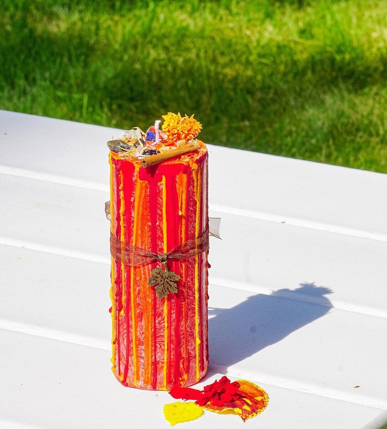 Mabon Ritual Pillar Candle, Organic Herb & Crystal Infused, Crafted for Fall Equinox Ceremony image 3
