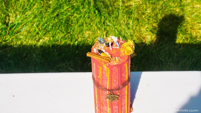 Mabon Ritual Pillar Candle, Organic Herb & Crystal Infused, Crafted for Fall Equinox Ceremony image 4