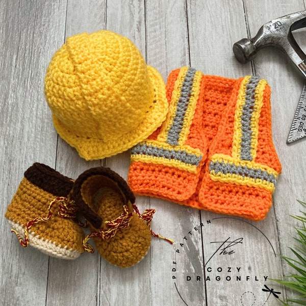 CROCHET PATTERN Baby Construction Outfit, Baby Work Boots, Pattern 0-9 Months, Baby Shower Gift, Photo Prop, Baby Costume, PDF Download