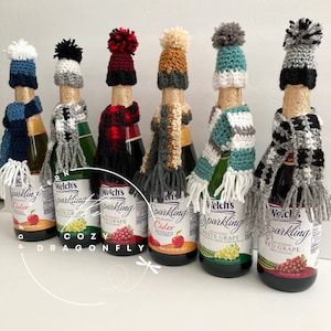 CROCHET PATTERN Bottle Hat and Scarf, Crochet Mini Ornament, Crochet Bottle Cozy, Wine Cozy, Crochet Barbie Hat and Scarf, PDF Download