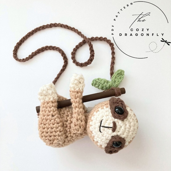 CROCHET PATTERN Hanging Sloth, Crochet Mini Sloth Pattern, Crochet Car Hanger, Car Rearview Mirror Hanger, Amigurumi Sloth, PDF Download