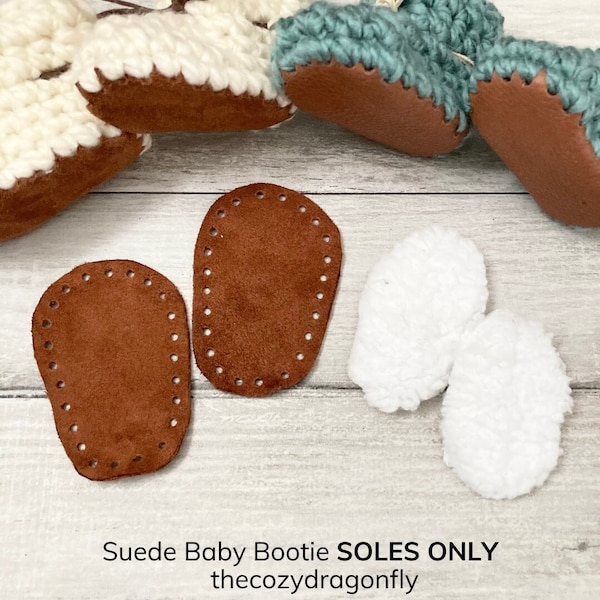 SUEDE SOLES for Chunky Baby Bootie Crochet Pattern, Suede Leather Soles, Precut Suede, Faux Sherpa Soles, DIY Slipper Soles, Leather Soles