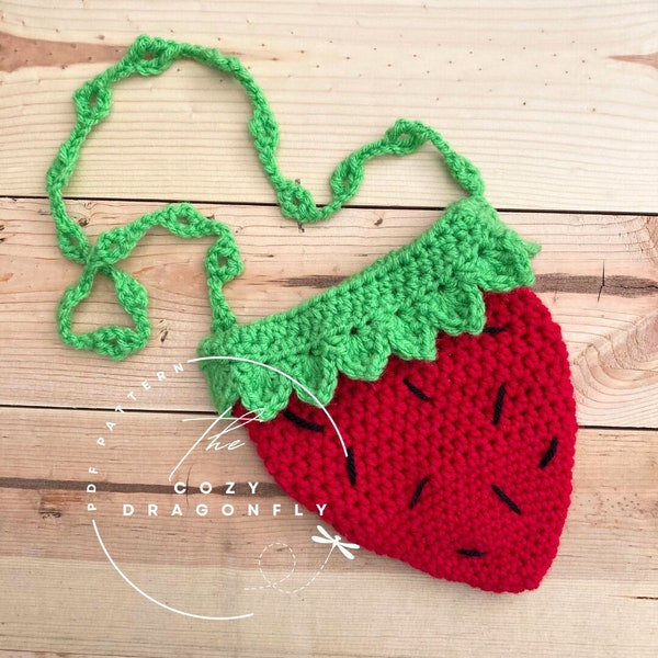 CROCHET PATTERN Strawberry Purse, Crochet Purse Pattern, Child Purse, Crochet Strawberry, Crochet Fruit, Strawberry Bag, PDF Download