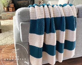 CROCHET PATTERN Coastal Throw, Crochet Blanket Pattern, Stripe Blanket Pattern, Nautical Stripe Blanket, Crochet Afghan, PDF Download