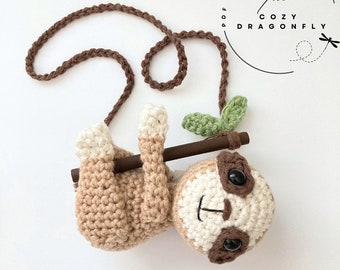 CROCHET PATTERN Hanging Sloth, Crochet Mini Sloth Pattern, Crochet Car Hanger, Car Rearview Mirror Hanger, Amigurumi Sloth, PDF Download