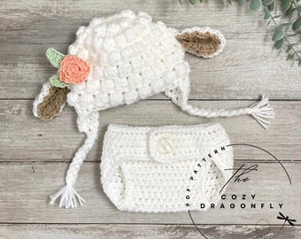 CROCHET PATTERN Baby Lamb Outfit, Sizes 0-12 Months, Crochet Baby Sheep, Baby Shower Gift, Baby Photo Prop, Baby Costume, PDF Download