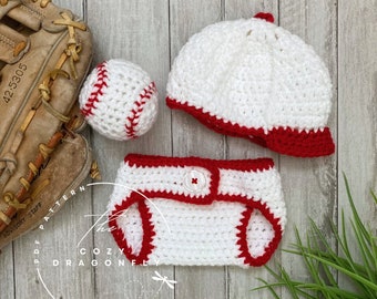 CROCHET PATTERN Baby Baseball Outfit, Crochet Baby Sport, Crochet Baseball, Baby Shower Gift, Photo Prop, Baby Baseball Hat, PDF Download