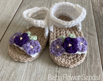 Baby Flower Sandals / 0-3 months size / Baby Shoes / Crochet Sandals / Violet Flowers