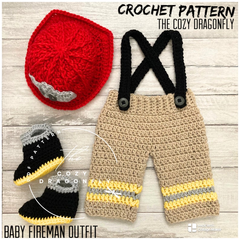 CROCHET PATTERN Baby Fireman Outfit, Sizes Newborn-12 Months, Baby Firemen Hat, Baby Photo Prop, Crochet Baby Costume, PDF Download image 6