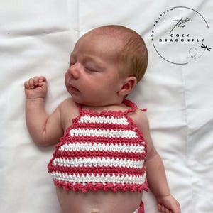 GEHAAKT PATROON zomerbabyset, babybadpak, haltertop, babyshort, gehaakte babybikini, crop top baby, newborn-12 maanden, pdf-download afbeelding 4