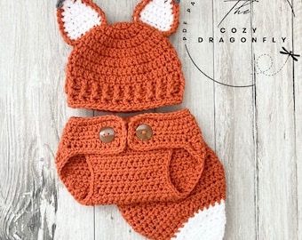 GEHAAKT PATROON Babyvos-outfit, gehaakt vospatroon, babymutsje, luierhoes, babykostuum, maten 0-12 maanden, pdf-download