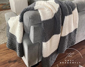 CROCHET PATTERN Chunky Stripes Blanket, Easy Crochet Blanket Pattern, Crochet Beginner, Bernat Blanket Yarn Pattern, PDF Download