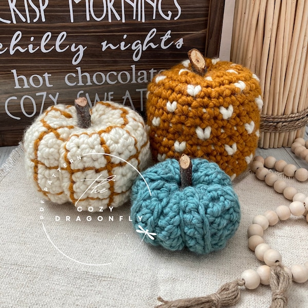 CROCHET PATTERN Chunky Pumpkin Set, Crochet Pumpkin, Crochet Plaid Pumpkin, Crochet Chunky Pumpkins, Lion Brand Wool Ease Yarn, PDF Download