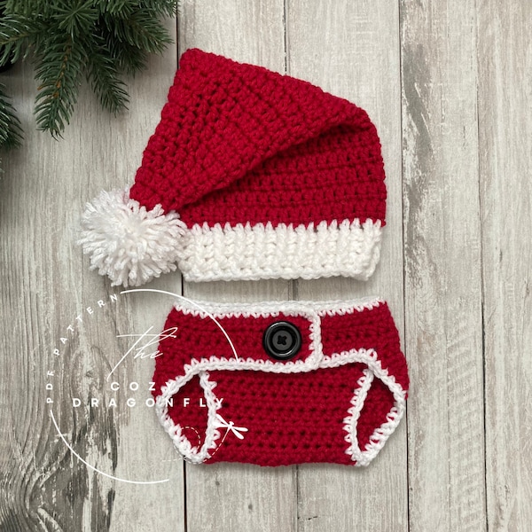 CROCHET PATTERN Ho Ho Ho Santa Outfit, Baby Santa, Crochet Baby Santa, Diaper Cover, Baby Christmas, Santa Hat, 0-12 Months, PDF Download