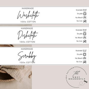 Printable Dishcloth Label, Washcloth Label, Handmade Crochet Tag, Knit Label, Crochet Tag,  Scrubby Label, Ready To Print, PDF Download