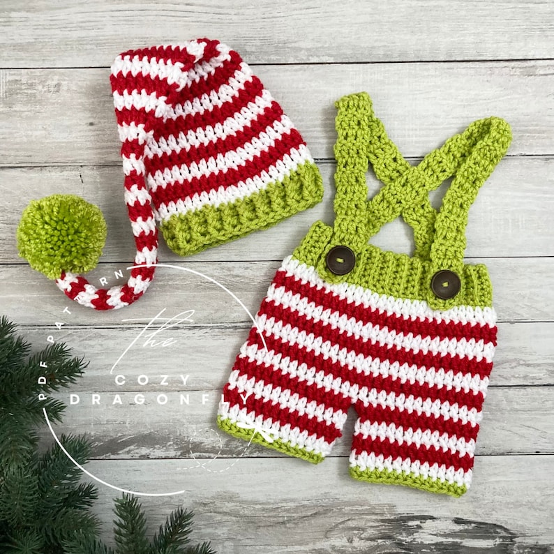 CROCHET PATTERN Baby Elf Outfit, Crochet Baby Christmas, Baby Photo Prop, Crochet Elf, Sizes 0-12 months, PDF Download image 4