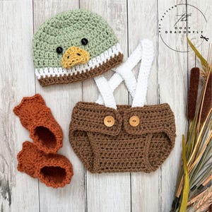 CROCHET PATTERN Baby Mallard Duck Outfit, Hunting, Woodland Animals, Photo Prop, PDF Download
